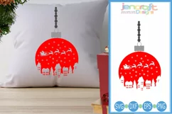 Christmas Ornament Santa Sleigh Village Scene SVG Product Image 1
