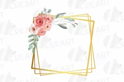 Pink floral watercolor wedding invitation golden frames png. Product Image 14