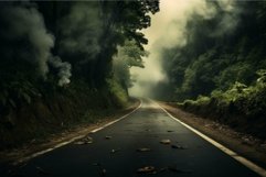 Misty forest road at dawn Product Image 1