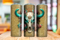 3D Bull Skull Sublimation Skinny Tumbler Wraps | Png Product Image 5