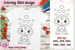 Valentine's Day Coloring Shirt SVG, dinosaur svg Product Image 1