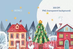 Watercolor Christmas houses. Sublimation Mug Wrap 11, 15 oz Product Image 3