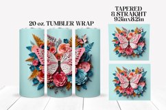 3D Floral Butterfly Tumbler Wrap Sublimation Design Product Image 1