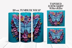 3D Floral Butterfly Tumbler Wrap Sublimation Design Product Image 1