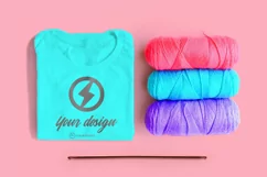 Tee mockup with yarn and crochet hook