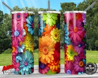 3D Colorful Sunflowers and Rainbow Flowers 20oz Tumbler wrap Product Image 3