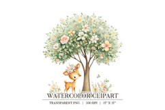 Boho Deer Under Floral Tree Watercolor Clipart Product Image 1