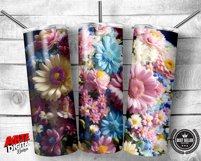 3D White Pink Flowers 20oz Skinny Tumbler Sublimation Design Product Image 2