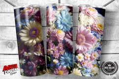 3D White Pink Flowers 20oz Skinny Tumbler Sublimation Design Product Image 1