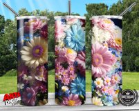 3D White Pink Flowers 20oz Skinny Tumbler Sublimation Design Product Image 4