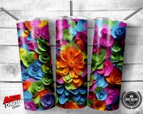 3D Colorful Rainbow Flowers 20oz Skinny Tumbler Sublimation Product Image 3