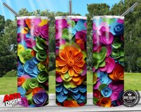 3D Colorful Rainbow Flowers 20oz Skinny Tumbler Sublimation Product Image 2