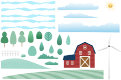 Funny Cartoon Helicopters Vector Set Over Rural Landscape Product Image 5