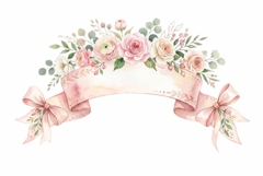 Watercolor ribbon banner with floral decoration with floral Product Image 1