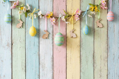 Colorful Easter Eggs on Wooden Background Product Image 1