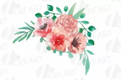Coral and burgundy floral watercolor wedding bouquets decor Product Image 15