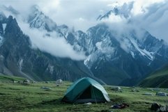 Serene mountain campsite with tent Product Image 1