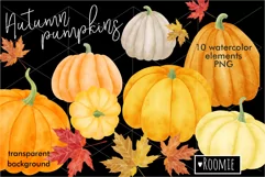 Watercolor autumn pumpkins clipart PNG, Fall leaf Halloween Product Image 2