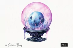 Pastel Crystal Ball Clipart | Watercolor Halloween PNG Product Image 1