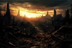 Apocalyptic sunset over ruined cityscape Product Image 1