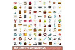 100 hotel training icons set, flat style Product Image 1