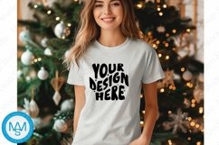 Bella Canvas 3001 Christmas, Woman white Tshirt Mockup Product Image 1
