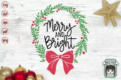 Merry Christmas SIgn SVG, Merry Christmas Wreath Bow SVG Product Image 1