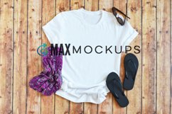 White t-shirt Mockup, flipflops, sunglasses, summer Product Image 1