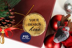 Wood Christmas Ornament Mockup, Round wood slice Mockup PSD Product Image 1