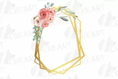 Pink floral watercolor wedding invitation golden frames png. Product Image 10