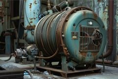 Old rusted industrial machine sitting dormant in abandoned f Product Image 1