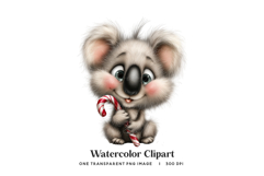 Cute Christmas Koala with Candy Cane PNG Product Image 1