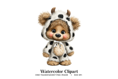 Cow Bear Costume Watercolor Clipart Product Image 1