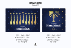Happy Hanukkah Cards Square &amp; Horizontal Printable &amp; SVG Product Image 2
