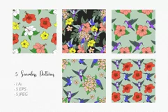 Hummingbirds and Tropical Flowers SVG Clipart & Patterns Product Image 7