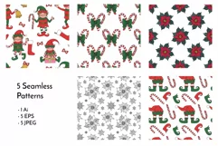 Christmas Elves - Cute Winter Elf Line Art Clipart & Pattern Product Image 3