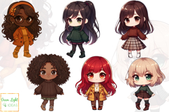 Kawaii Chibi Fall Girls Clipart, Autumn Cute Fashion Girls Product Image 3