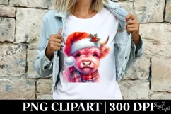 Pink Highland Cow with Santa Hat, PNG Product Image 3