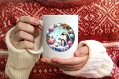 Round Winter Scene with Penguins Sublimation PNG Product Image 3