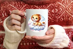Round Christmas Baby Lion Digital Painting Sublimation PNG Product Image 4