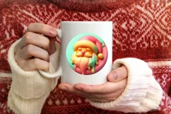 Watercolor Winter Scene with Santa and Mountains PNG Product Image 1