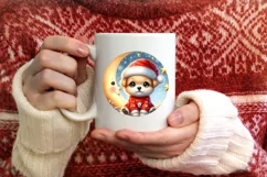 Retro Baby Puppy on Moon Round Christmas Ornament Product Image 3