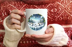 Watercolor Christmas Winter Scene with Penguins PNG Product Image 1