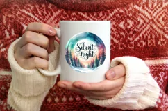 Silent Night Watercolor Christmas Round Ornament Night Scene Product Image 3