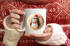 Christmas Penguin with Depth Round Sticker Ornament PNG Product Image 3