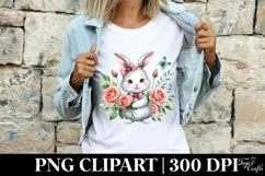 Easter Bunny with Roses , Clipart |T-shirt, Mug PNG Product Image 4