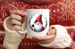 Watercolor Christmas Gnome Round Ornament Sublimation PNG Product Image 1