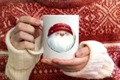 Watercolor Christmas Gnome Round Ornament Sublimation PNG Product Image 1
