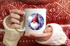 Watercolor Christmas Gnome Round Ornament Sublimation PNG Product Image 1