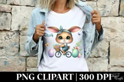 Easter Bunny Bike Egg Flower, Clipart |T-shirt, Mug PNG Product Image 3